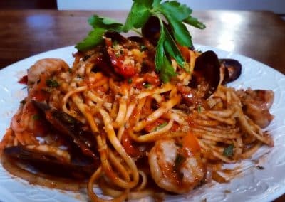 Bloody Mary Linguine with Mussels and Prawns